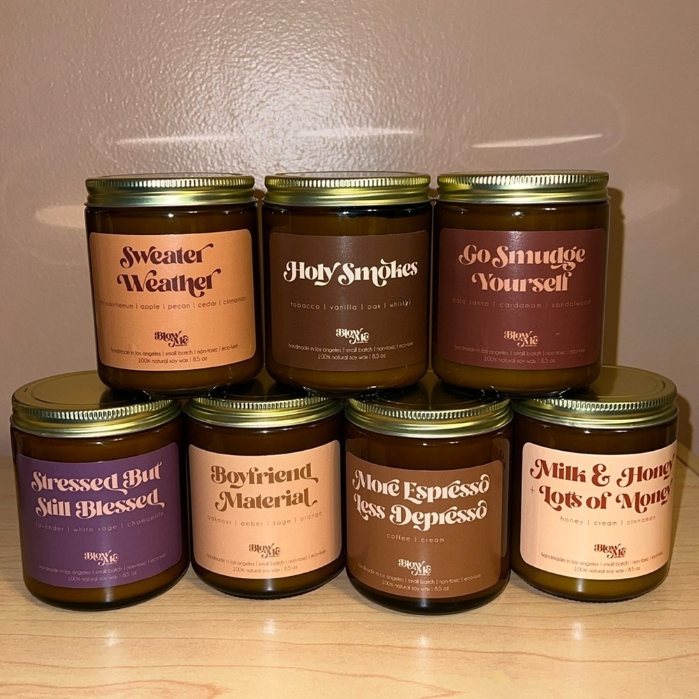 All natural soy wax, wood wick candles